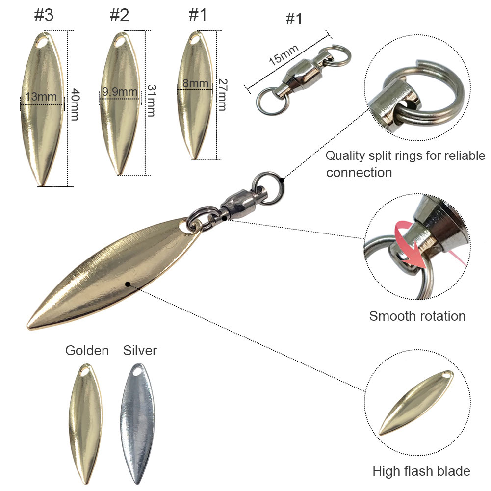 10pcs Willowleaf Blades Spinne - Fishing Lure Blade Bait のレビューと価格
